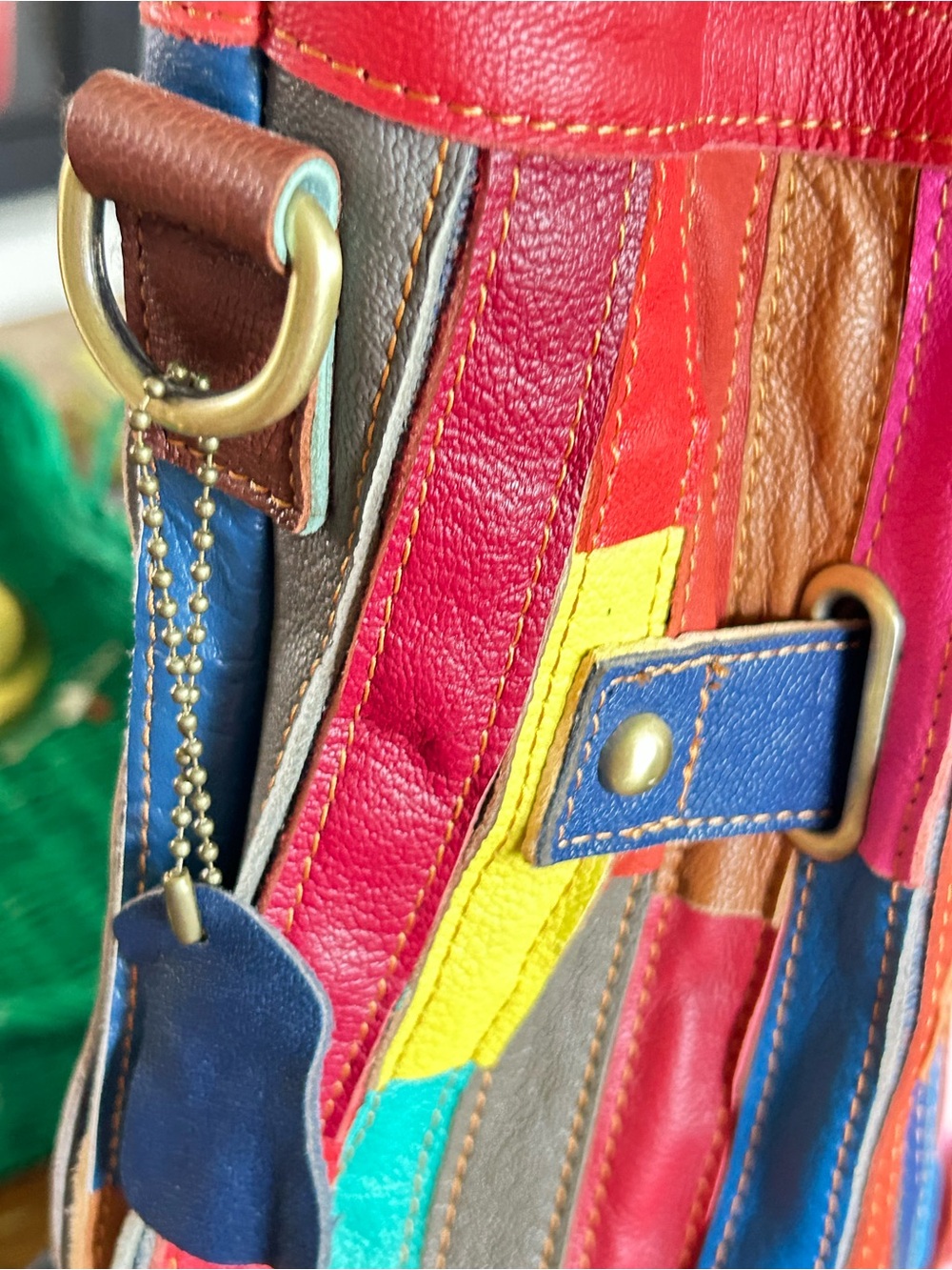 Gorgeous large Ameri Multicolor Striped Leather Tote with Floral Appliqués - Picture 8 of 12